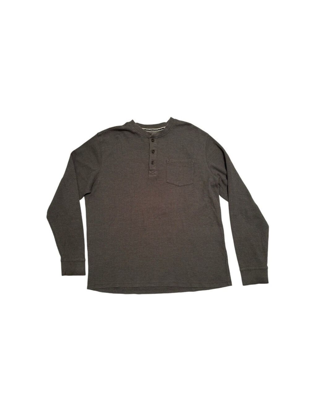 Members Mark Mens XL Thermal Henley Long Sleeve Casual Charcoal Gray Button-up